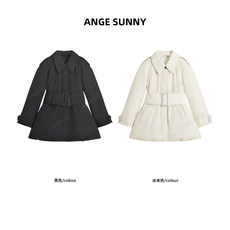 曲阳 ANGE SUNNY【张婧仪同款 牛皮扣腰带羽绒服】90白鸭绒花苞外套