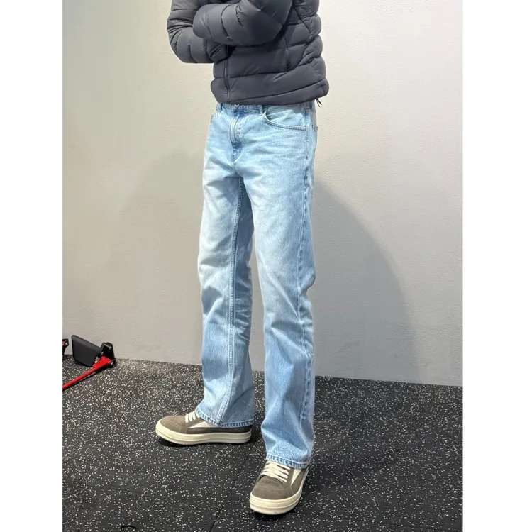 【卡秋山】蓝线517康龙水洗牛仔裤男美式复古直筒浅色百搭长裤