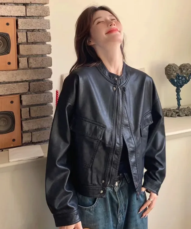 2025春秋冬新款休闲小皮衣外套女宽松显瘦pu皮机车服短款夹克2212