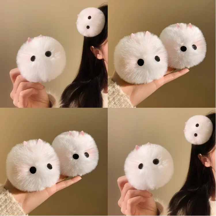 可爱毛绒绒小兔子发夹女光遇cos头饰前额刘海头顶夹无痕一字发卡