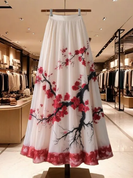 国风复古新中式印花半身裙2025夏季新款设计感小众漂亮显瘦裙子女