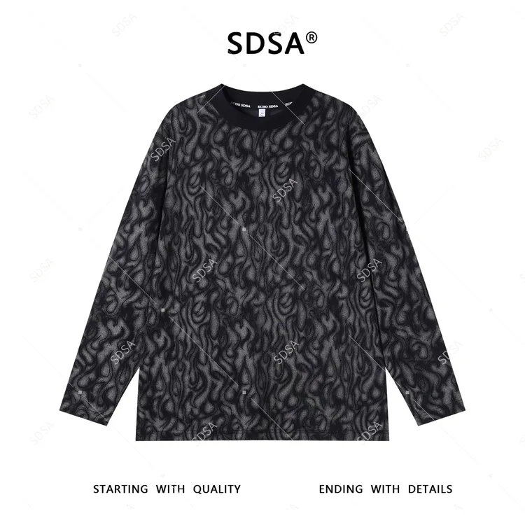 SDSA秋季新款男士痞帅潮牌显瘦撞色简约圆领长袖T恤高街时尚上衣