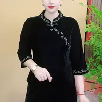 秋季网红中式民族风提花显瘦气质时尚复古宽松七分袖上衣中国风女