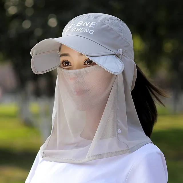 遮阳帽子女夏天防晒帽防紫外线户外骑电动车凉帽面纱遮脸太阳帽