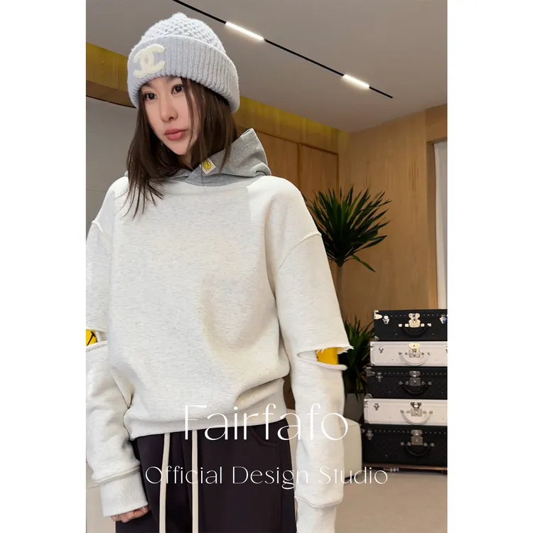 【smiley拼色笑脸卫衣】WYCL59104秋冬百搭加厚潮牌宽松连帽卫衣