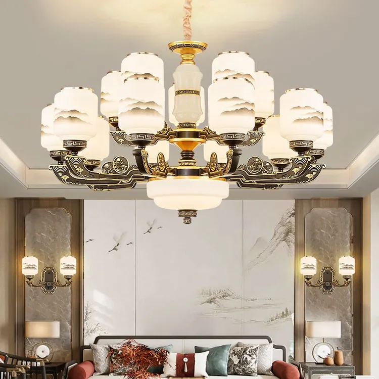 2025厅吊灯别墅酒店家用禅意天然玉石中国风现代简约奢华大气