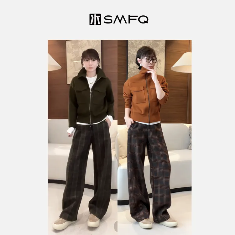 水木夫妻“定格时光”甄选羊毛混纺加绒秋冬弯刀长裤