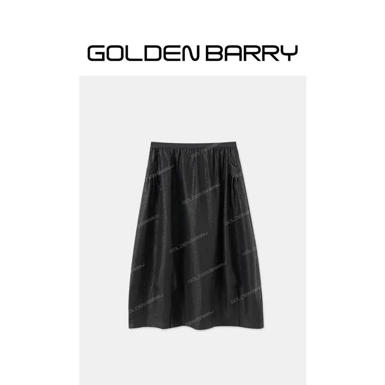 GOLDENBARRY「乌木沉章」电力纺龟纹香云纱花苞半裙GB061011001
