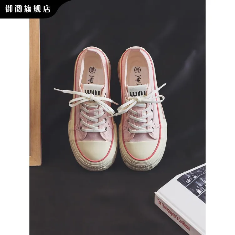 御阅秋季新款厚底粉色透气帆布鞋女士小众多功能休闲鞋运动鞋女鞋