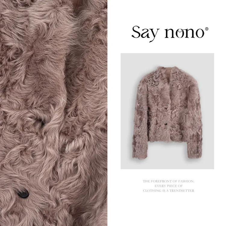 懒猫nono│Saynono 时尚轻奢羊毛革小湖羊皮毛一体廓形外套JD10101