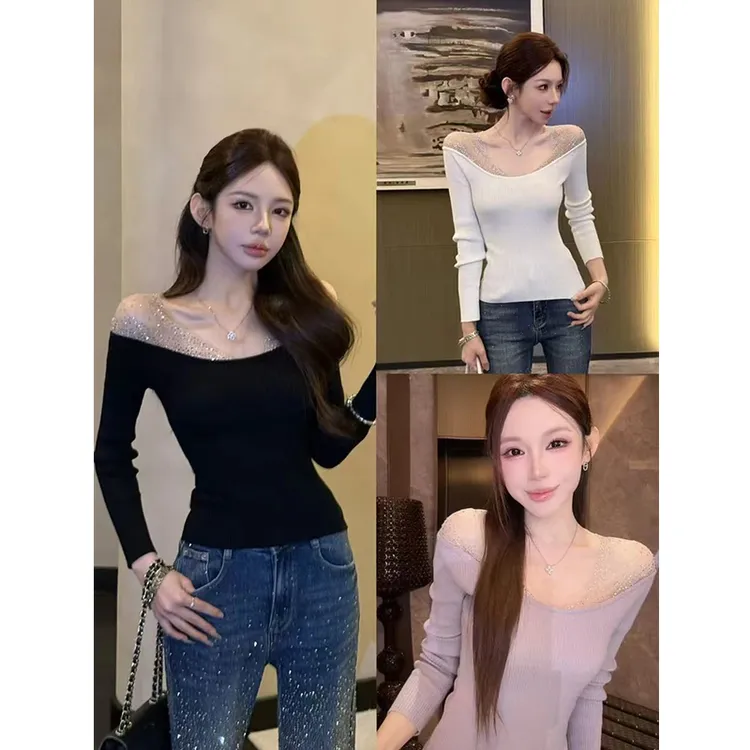 【现货】粉红PINK丨“极光梦境”设计感绵羊毛重工烫钻气质上衣