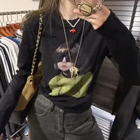 【思含】秋季新款短发女孩印花长袖上衣