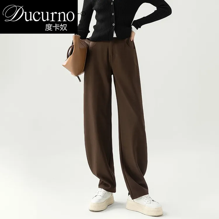 棕色弯刀套装阔腿裤女2025新款秋季时尚宽松香蕉裤休闲裤直筒裤子