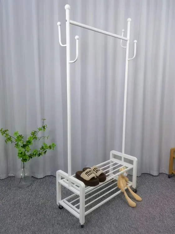 新款双层衣帽架卧室落地阳台家用挂衣架收纳架室内晾衣架脏衣篮架