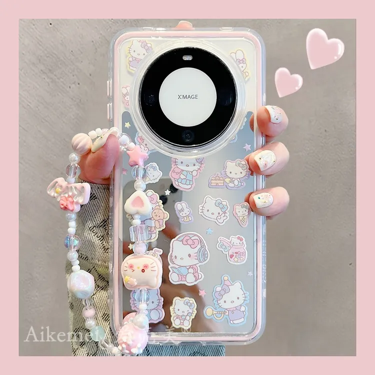 适用华为mate70pro手机壳mate60pro可爱Kitty猫mate50pro镜面链条