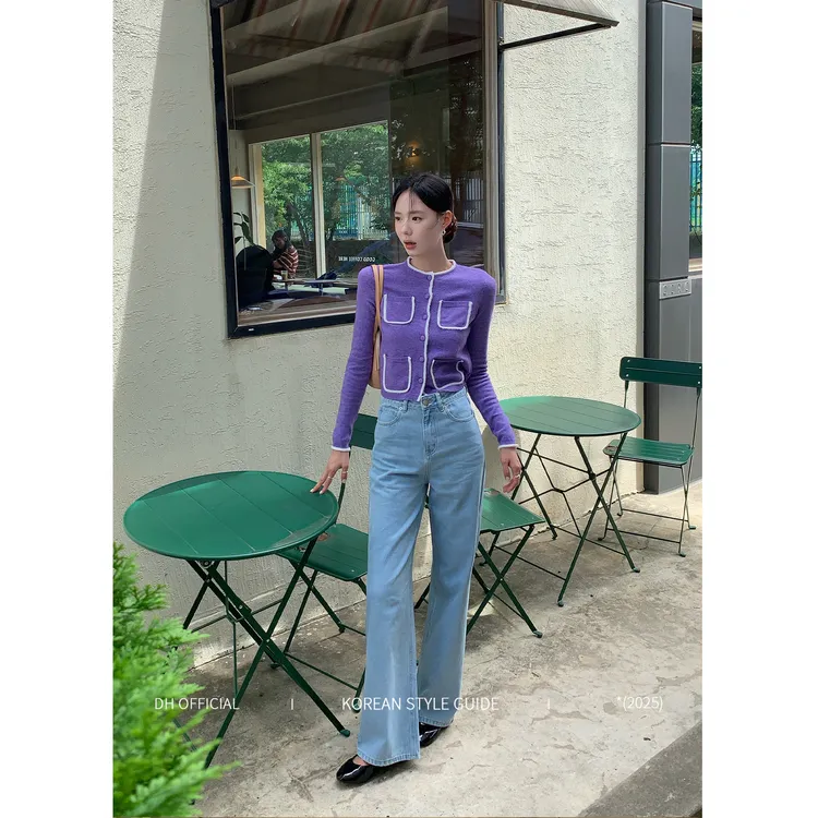 清DH OFFICIAL 大花【特调水洗蓝 jeans】韩系百搭高腰直筒牛仔裤