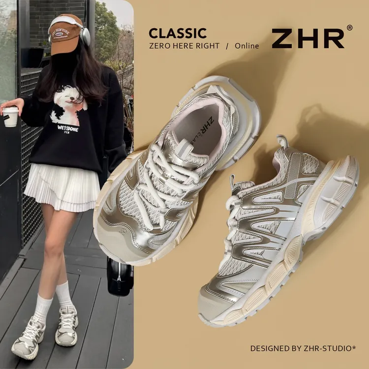 ZHR/则则厚底老爹鞋2025秋季复古轻便休闲鞋透气百搭小个子运动鞋