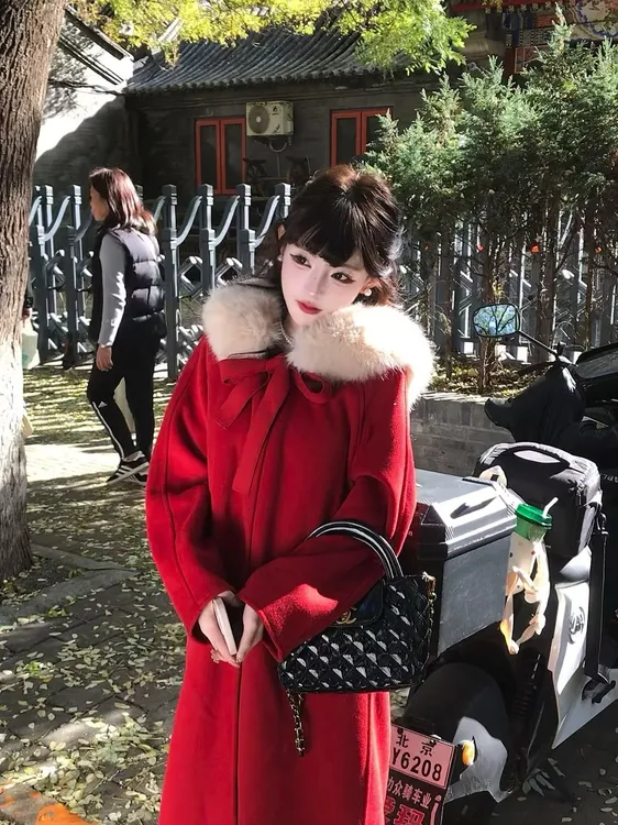 【京都大小姐】法系气质设计感千金感百搭连帽狐狸羊毛大衣秋冬外套