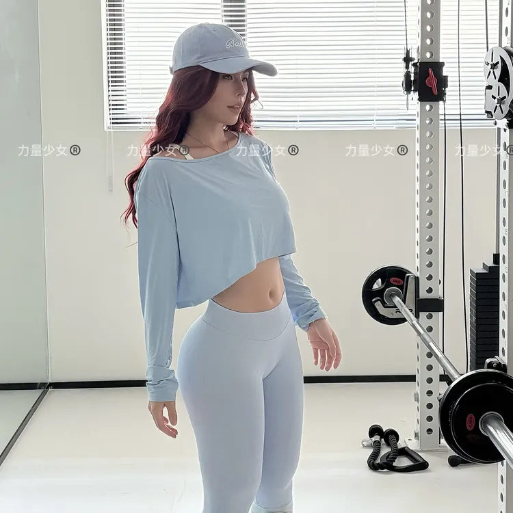 力量少女—skims同款皮肤衣透气舒适宽松短款辣妹健身长袖T恤罩衫