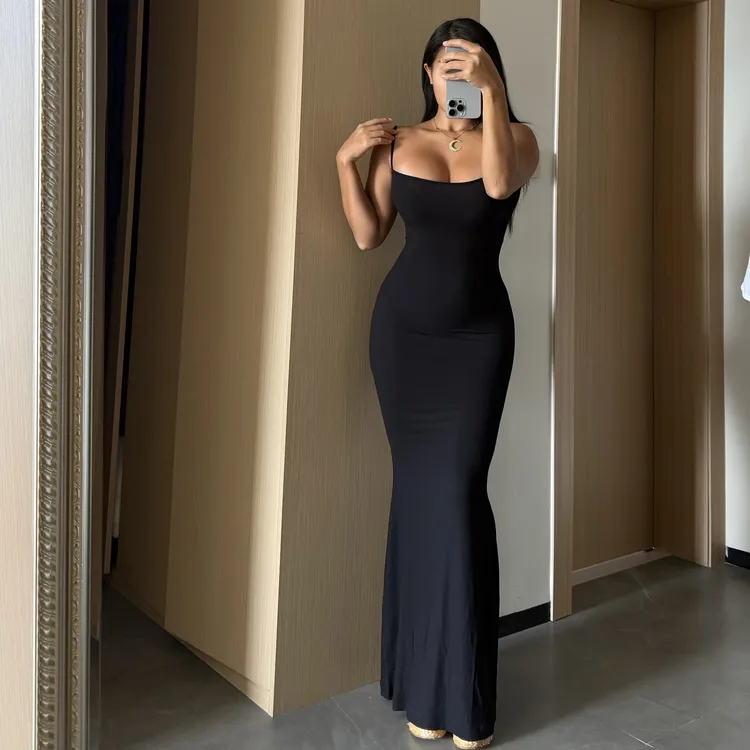 lamermaidus美人鱼修身吊带连衣长裙性感包臀修身自带胸垫连衣裙