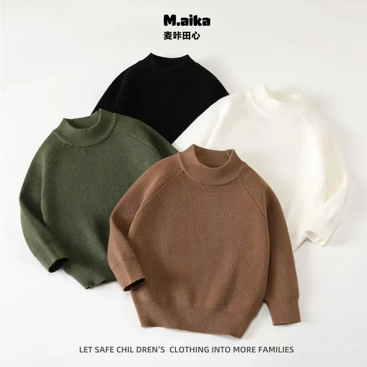 202百搭儿童毛衣秋冬新款男女圆领套头韩版纯色时尚针织衫