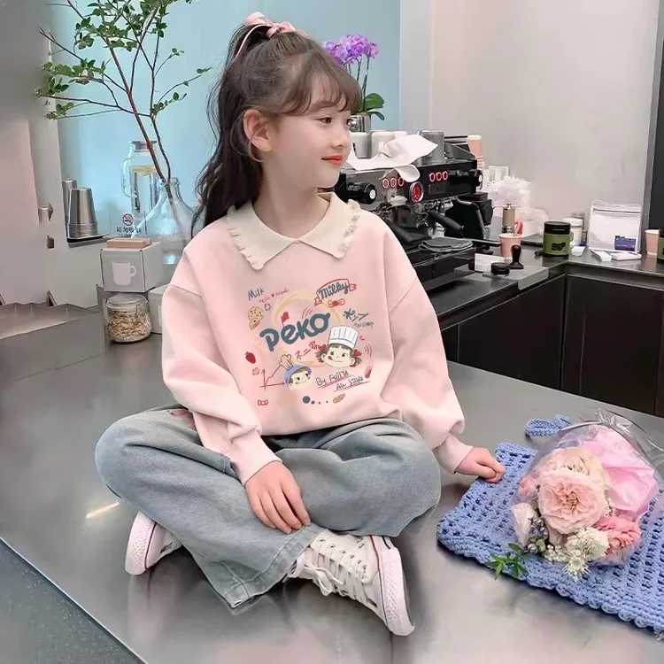 女童秋季卫衣2025新款可爱洋气小女孩春装衣服中大童花边领上衣潮
