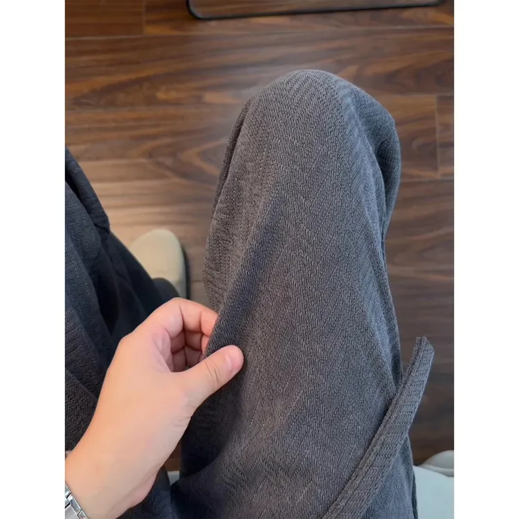 深灰色人字纹针织提花裤子男款秋冬重磅雪尼尔阔腿垂感直筒休闲裤