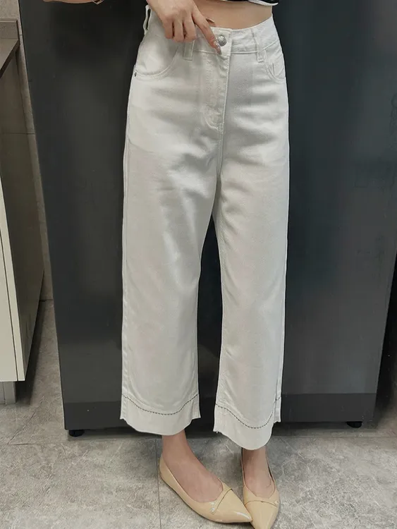 渣渣灰白色九分薄款阔腿牛仔女裤2025新款简约百搭时尚（默认微瑕）