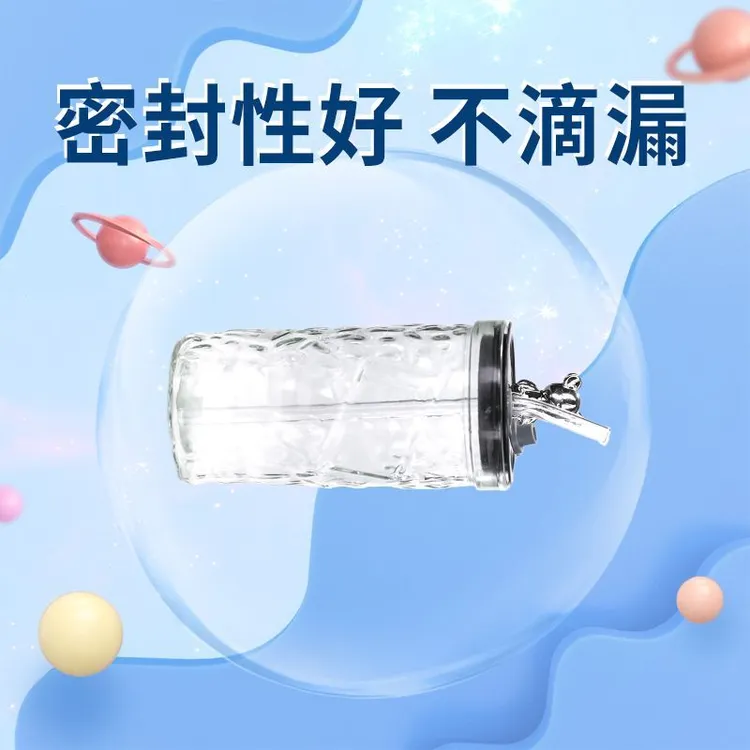 可爱创意玻璃吸管小熊钻石杯新款高颜值喝水杯