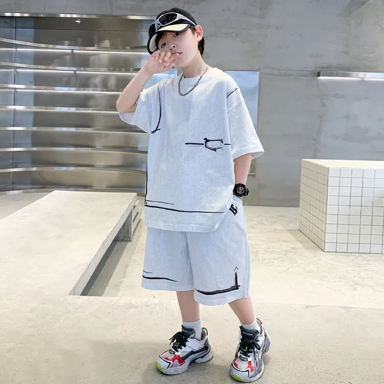 男童夏季套装6-12岁中大童男孩短袖t恤两件套8儿童夏装休闲帅气潮