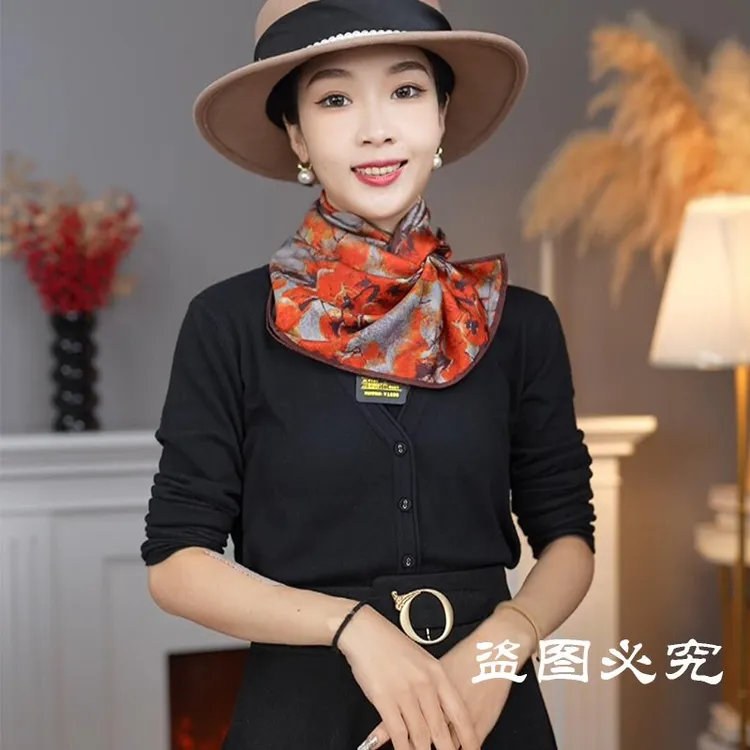 【柿柿如意】高档红色香云花萝70方巾贵气喜庆显白丝巾送礼70*70CM