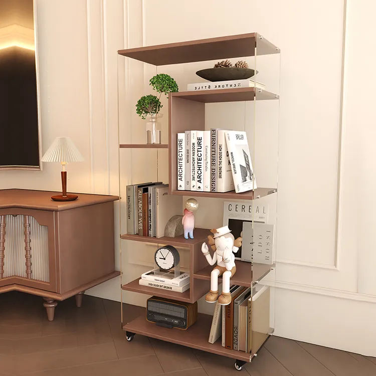亚克力多功能落地置物架客厅一体靠墙可移动手办展示柜实木转角柜
