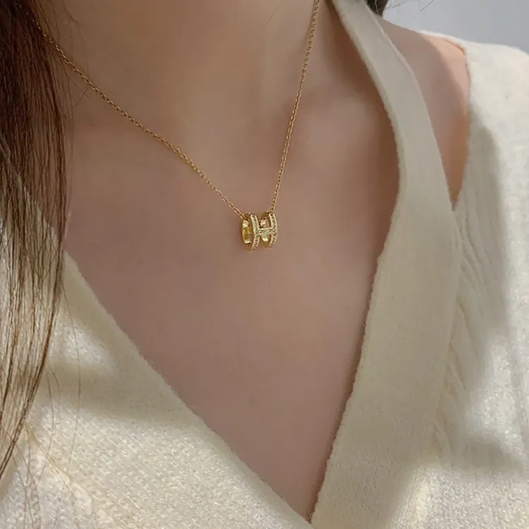 钛钢莫桑石项链 韩版韩式H字母时尚饰品锁骨链冷淡风素款