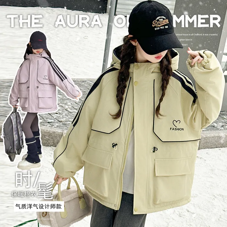 女童冬季棉服儿童新款韩版洋气设计师中长款加厚保暖时尚女孩棉袄