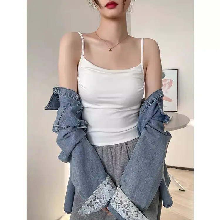 白色吊带背心女春夏2025新款美背带胸垫无袖百搭时尚上衣内搭外穿