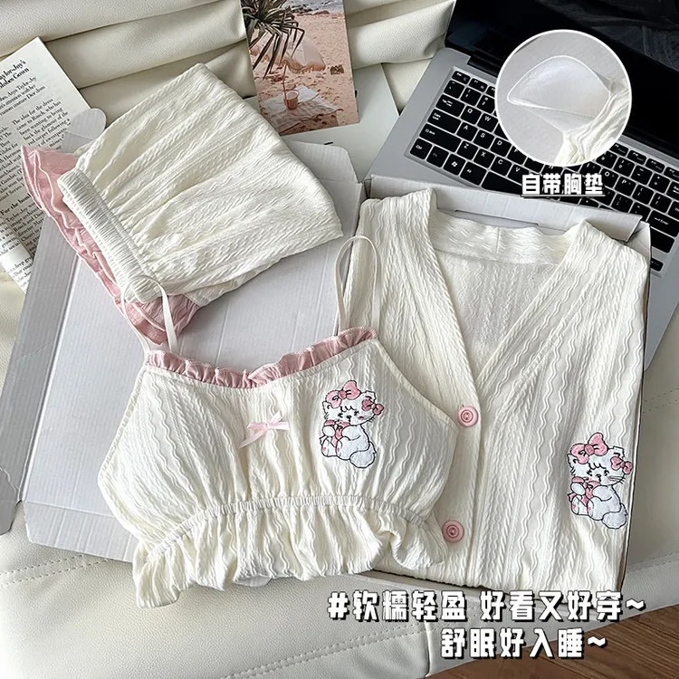 粉色封边mikko卡通动漫吊带家居服套装女士夏季可外穿纯欲可爱风