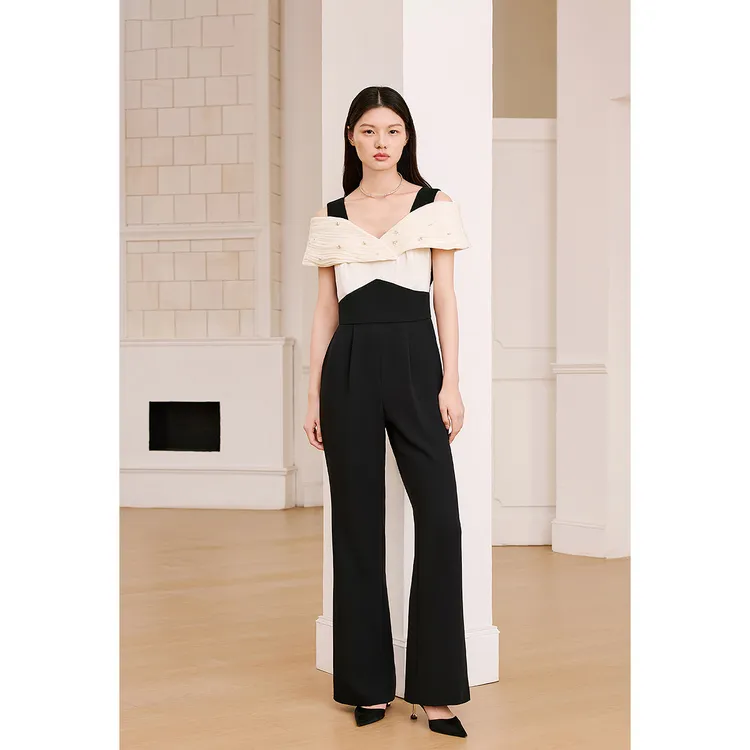 OBBLIGATO奥丽嘉朵2025撞拼接蝴蝶结裹胸连体服1C65202040