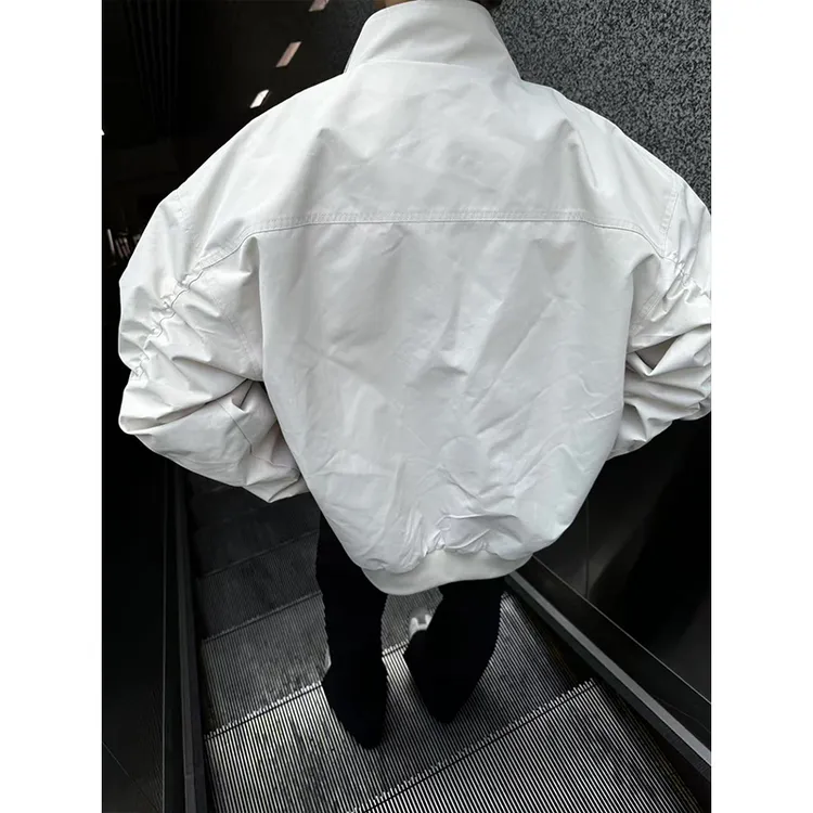 美式教练夹克男秋季穿搭三防立领户外纯色工装外套复古棒球服