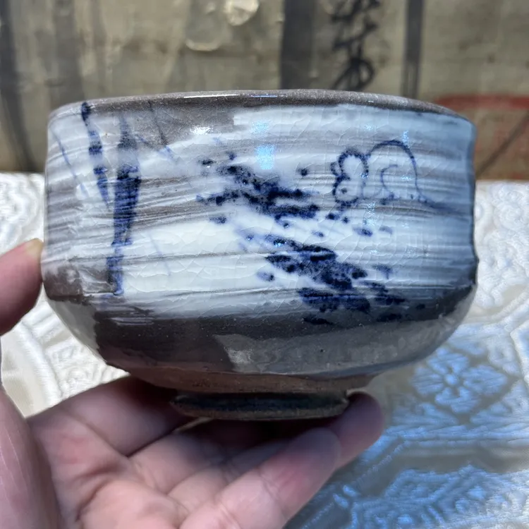 鼠你来财·日本唐津烧·刷毛目·手绘画篇·中古·茶碗·抹茶碗·饭碗