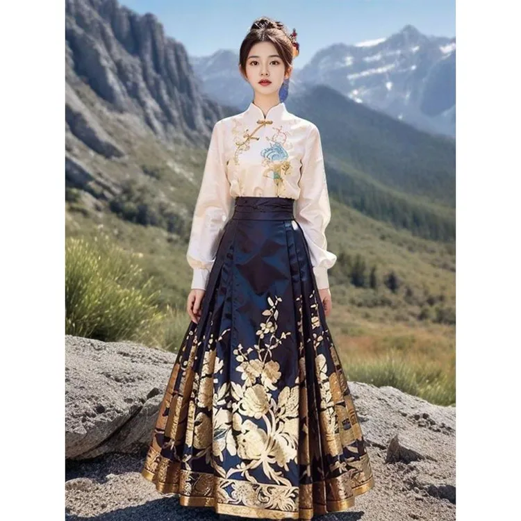 国风汉服女装绣花上衣马面裙套装2025春秋新款设计感显瘦漂亮穿搭