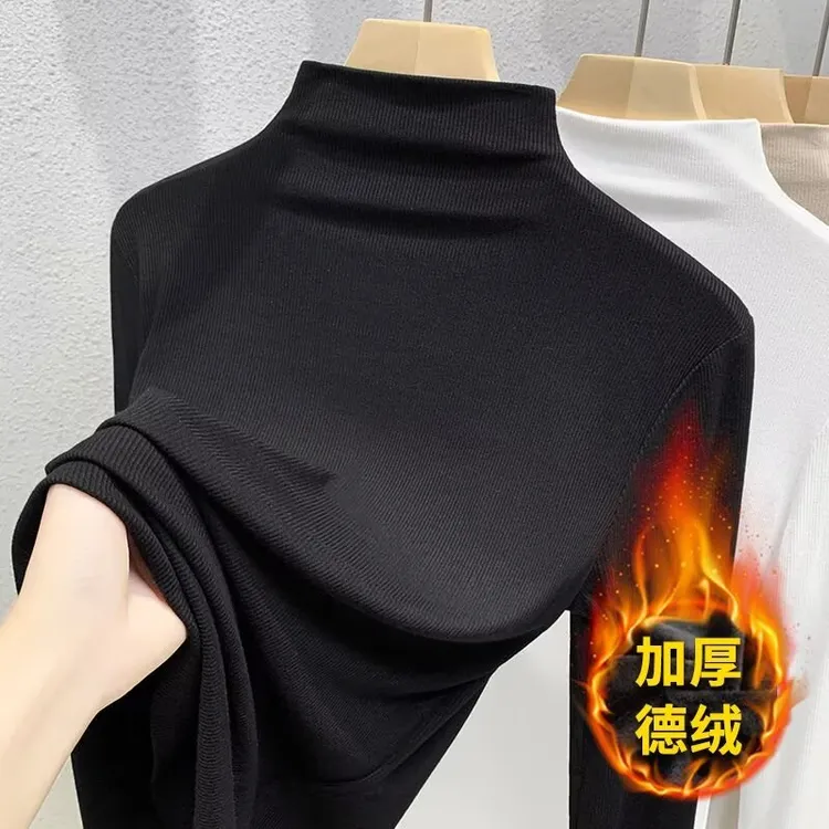 2025秋新款黑色莫代尔半高领打底衫女内搭长袖修身显瘦春秋冬上衣