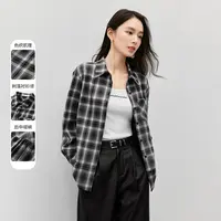 复古经典黑色格子衬衫女混纺色织梭织格纹廓形叠穿衬衣57408