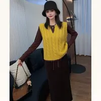 【大霏严选】韩系新款圆领打底衫T恤剪刀领麻花针织马甲背心两件套
