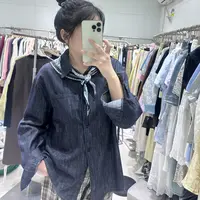 【李姑娘专属】85513韩版丝巾牛仔衬衫外搭