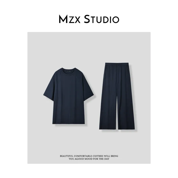 MZX 夏季全棉休闲风松弛感圆领套装TZ8202-A