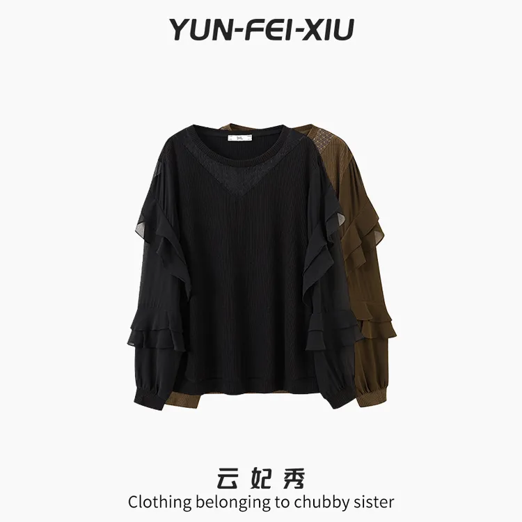 云妃秀大码女装针织衫时尚胖妹妹显瘦宽松镂空韩版上衣秋季33365