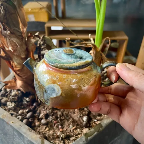 109号全手工中白泥柴烧茶壶家用复古陶瓷壶130-140ML