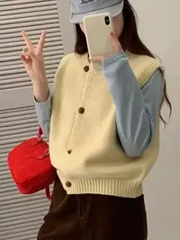 3383韩版时尚百搭糖果色针织背心女春季新款叠穿马甲坎肩秋季