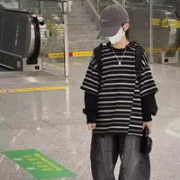 【高货来袭】儿童秋棉质假两件韩版宽松百搭T恤洋气男女中大童上衣