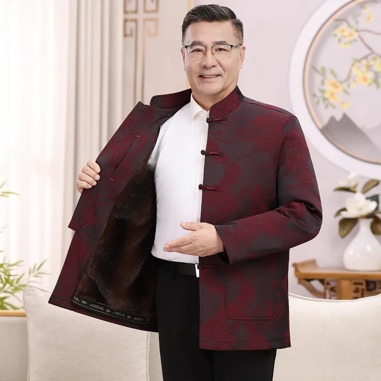 【活里活面加绒加厚内胆】中国风男士保暖唐装冬季老年人外套爷爷装